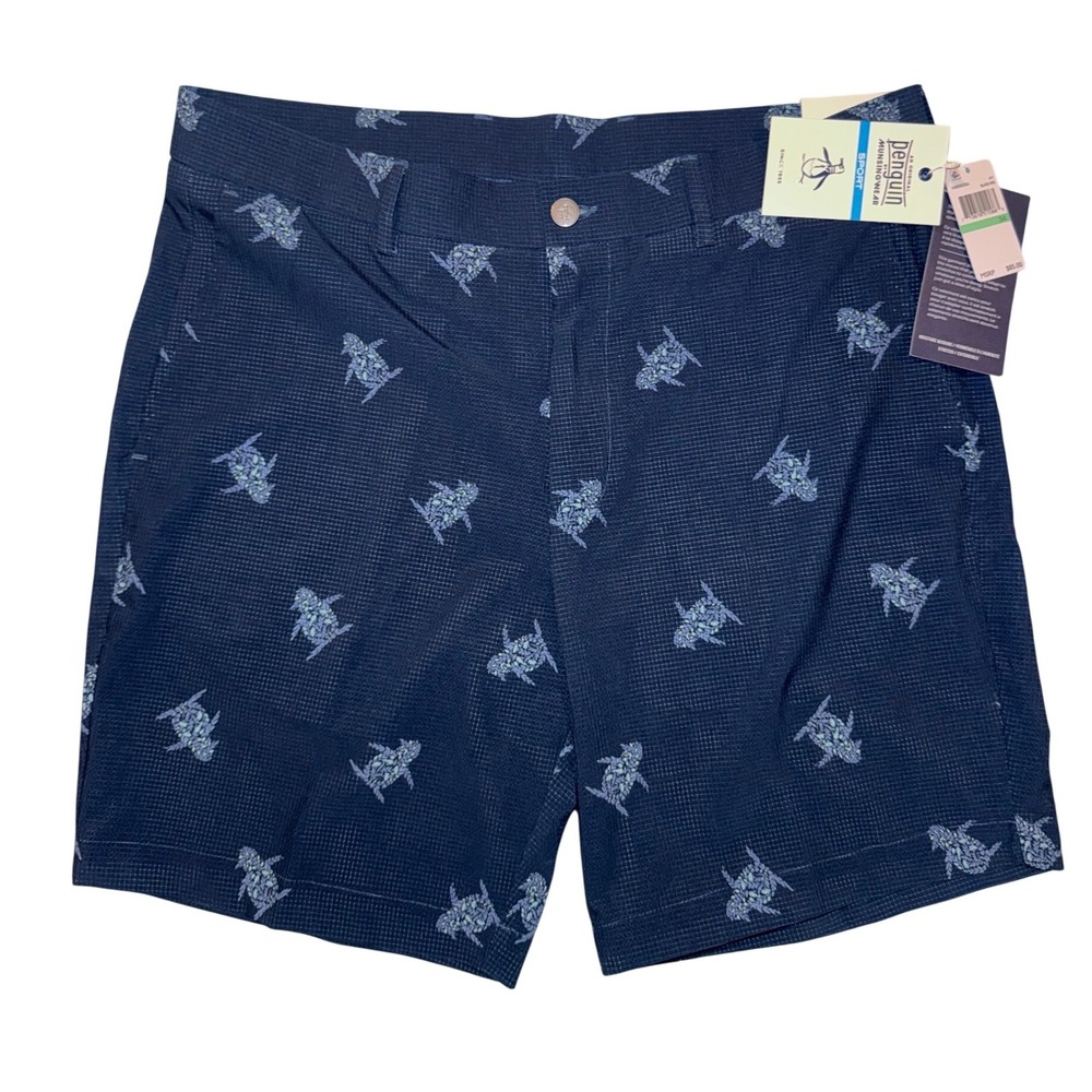 Original Penguin Mens Golf Shorts 34 Navy Blue Floral Penguin OGBSE032SU New